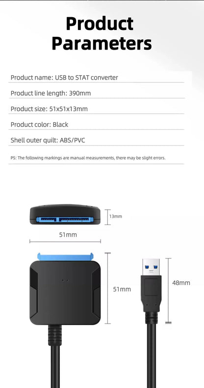 Cable Adaptador Coolcirc USB 3.0 a SATA para Disco Duro HDD/SSD Externo 2.5"