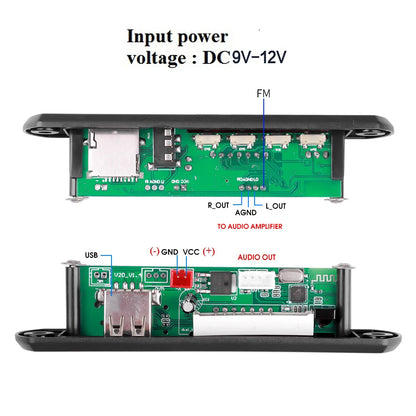 Módulo Decodificador MP3/WMA (9V/12V, Bluetooth 5.0) Reproductor Música Inalámbrico Lossless USB/AUX/TF/Radio FM con Control Remoto (1-5 Unidades)