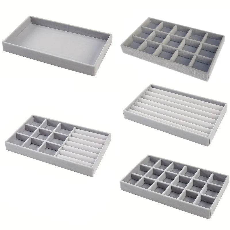 Bandeja Exhibidora Terciopelo para Joyería (Soporte Anillos/Pendientes/Collares Portátil) Caja Organizadora Almacenamiento