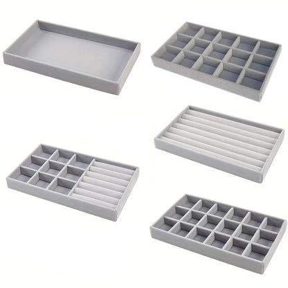 Bandeja Exhibidora Terciopelo para Joyería (Soporte Anillos/Pendientes/Collares Portátil) Caja Organizadora Almacenamiento