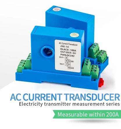Transmisor/Transductor Corriente AC/DC 0-10A a 150A a 0-10V/0-5V/4-20mA Agujero 8mm/12mm DC24V