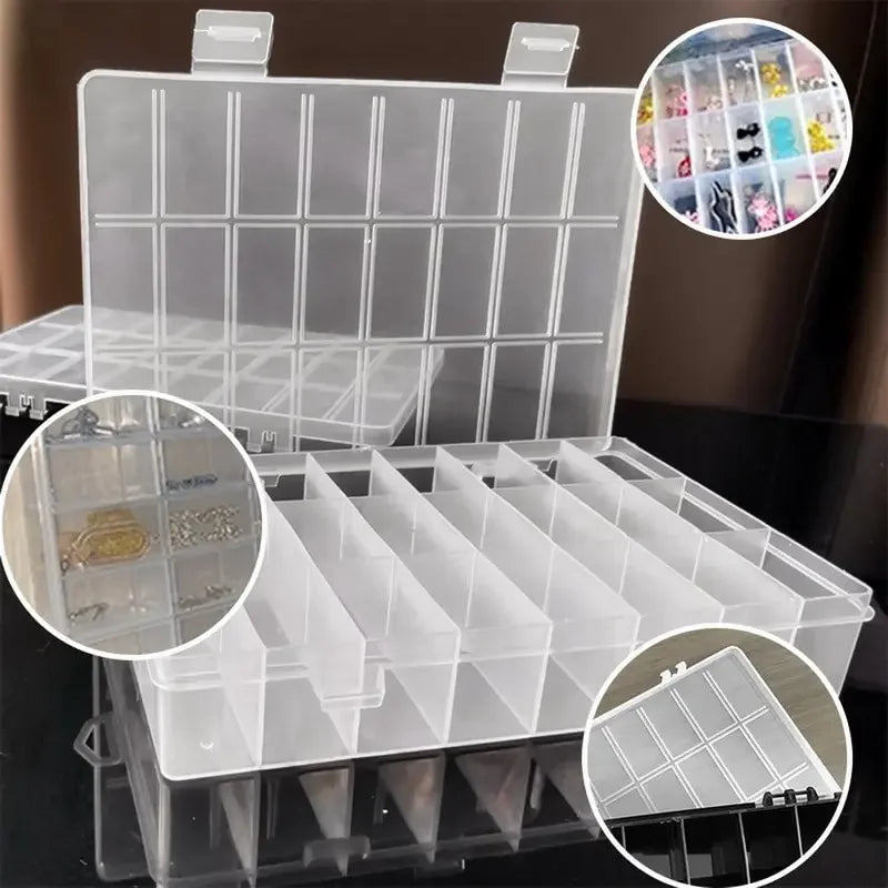 Caja Almacenamiento Plástico Compartimentos (24 Rejillas) Organizador Joyería/Pendientes/Cuentas/Tornillos Contenedor Hogar