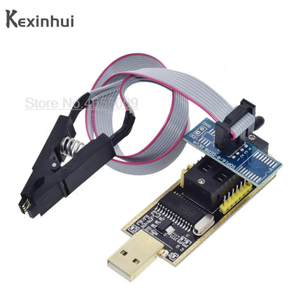 Kit Programador USB CH341A 24/25 Series EEPROM Flash BIOS + Clip Test SOIC8/SOP8 + Adaptador 1.8V + Adaptador SOIC8