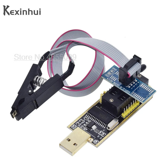 Kit Programador USB CH341A 24/25 Series EEPROM Flash BIOS + Clip Test SOIC8/SOP8 + Adaptador 1.8V + Adaptador SOIC8