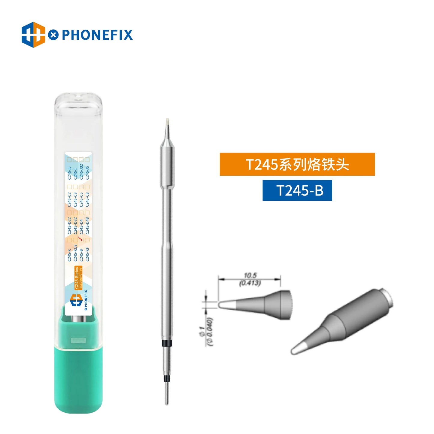 Puntas Cautín Soldador PHONEFIX Serie C245/C470 para Estación JBC / Mango Universal T245/T470 (Reparación PCB/IC)