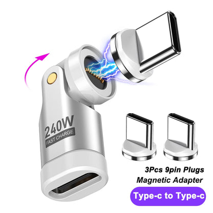 Adaptador Magnético AUFU Tipo C 9 Pines (240W Carga Rápida USB-C a Tipo C) Conector OTG para Samsung/Xiaomi/Lenovo Laptop (Pack 3 Unidades)