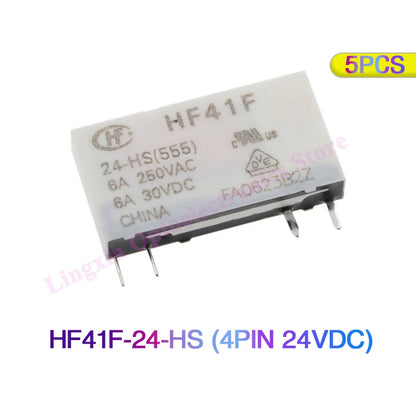 Relé Potencia HF41F-ZS/ZST/HS/HST 5-Pin 6A - Voltajes (5V/12V/24V DC) - Lote 5 Piezas