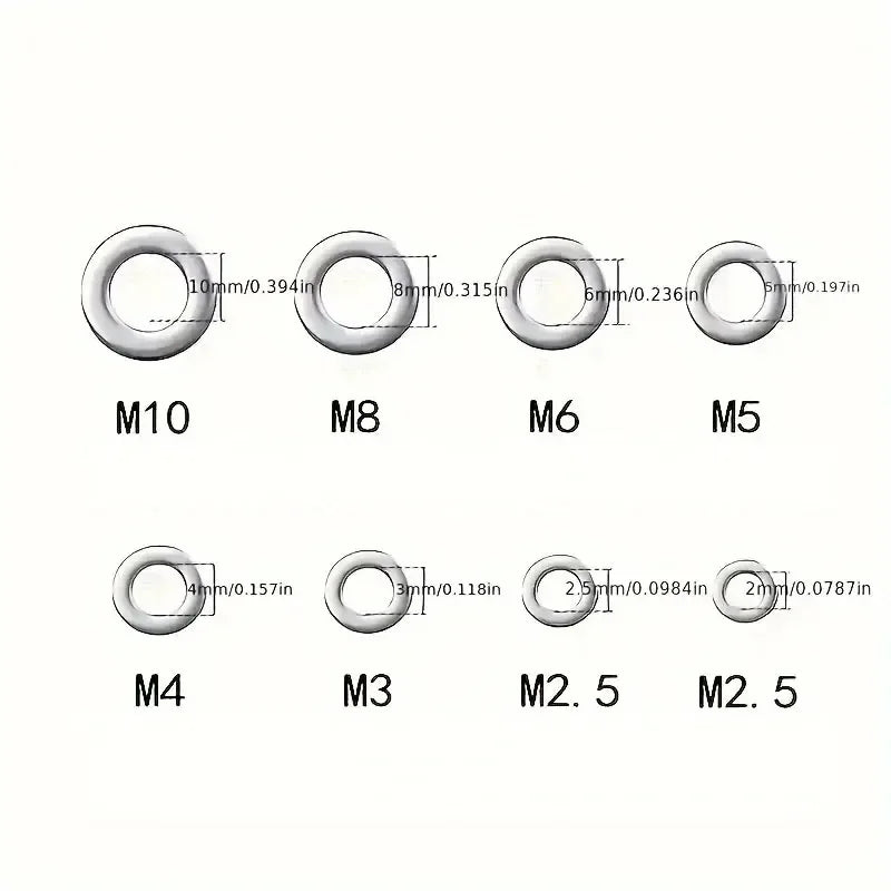 Set Arandelas Planas Acero Inoxidable 304 para Decoración Hogar/Reparación Fábrica/Cocina/Tiendas (360 Piezas)