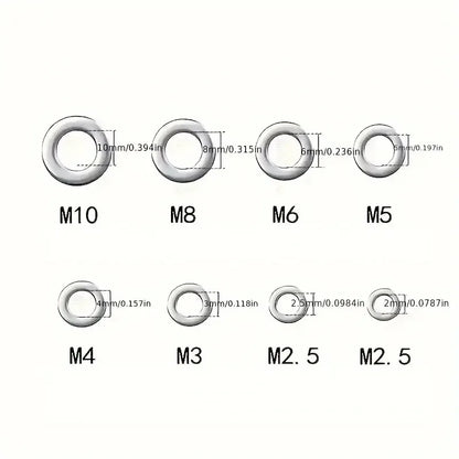 Set Arandelas Planas Acero Inoxidable 304 para Decoración Hogar/Reparación Fábrica/Cocina/Tiendas (360 Piezas)