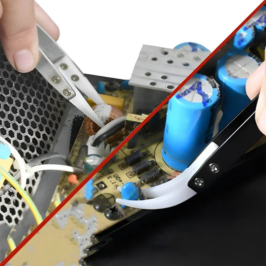 Pinzas Cerámica Antiestáticas Acero Inoxidable Industriales (Punta Recta/Curva Aislada) Negro/Blanco