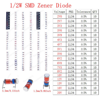Kit Surtido Diodos (Rectificador/Zener/Schottky Rápido/Switching) DIP/SMD (1N4148, 1N4007, 1N5819, FR107, etc.)