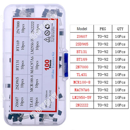 Kit Surtido Transistores/Semiconductores THT (TO-92/126/220) - MOSFET/BJT/Tiristor en Caja