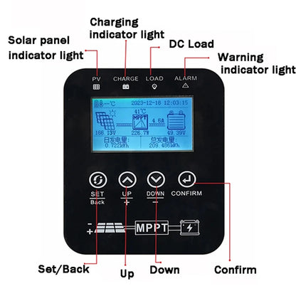 Controlador Carga Solar MPPT 30A-120A Auto 12V-96V Max PV 230V Sistema Panel Solar para LiFePO4/Litio/Plomo-Ácido/Gel
