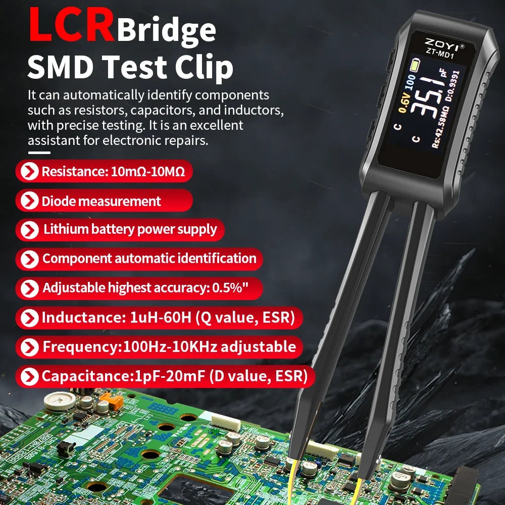 Multímetro Digital Portátil ZOYI ZT-MD1 (Tipo Pinza Inteligente) - Tester LCR/SMD (Resistencia/Capacitor/Inductor)