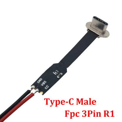 Cable Plano FPC (3 Pines USB-C Macho) para Carga Inalámbrica con Resistor R1 / Cable Soldadura (Extensión)
