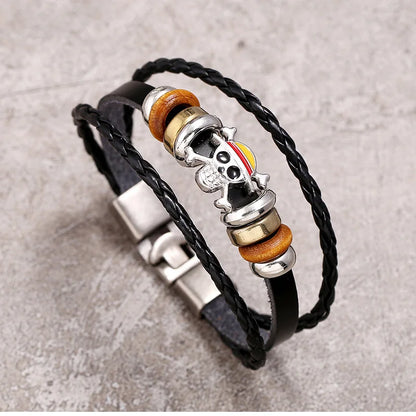Pulsera Cuero Vintage Anime One Piece (Accesorio Juguete Periférico Animación) Regalo Cumpleaños