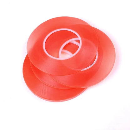 Cinta Adhesiva Doble Cara Transparente PET Película Roja Fuerte (0.2mm, Ancho 1/2/3/5/10mm, Largo 50m) Sin Rastro para Pantalla LCD/Tablet