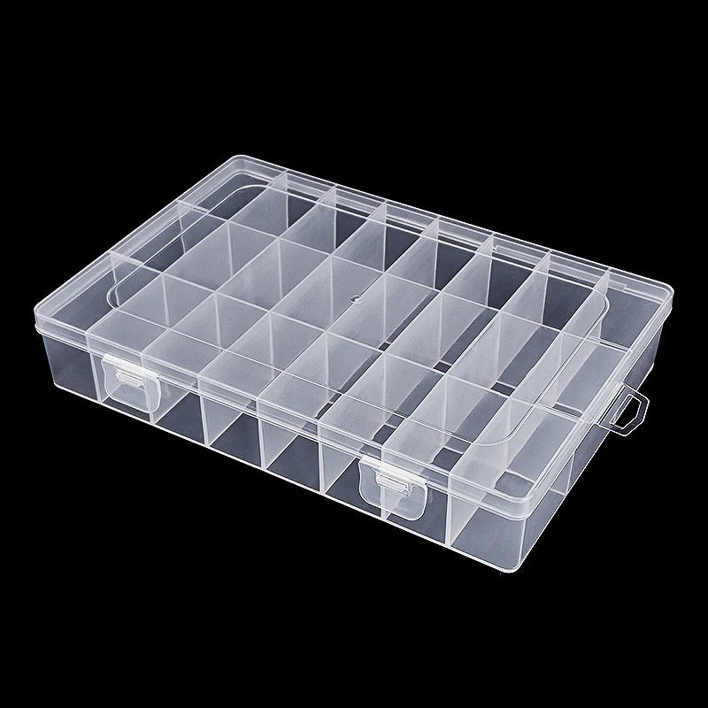 Caja Almacenamiento Transparente 24 Rejillas para Hardware/Botones/Pesca/Joyería/Accesorios/Papelería