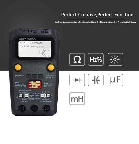Tester Transistor Multiuso BSIDE ESR02PRO - Medidor Diodo, Triodo, Capacitancia, Resistencia (MOS/PNP/NPN/SMD)