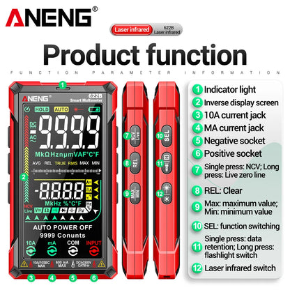 Multímetro Digital Inteligente ANENG 622B/622A True RMS 9999 Cuentas Lámpara Láser Autorango DC/AC Tester Analógico