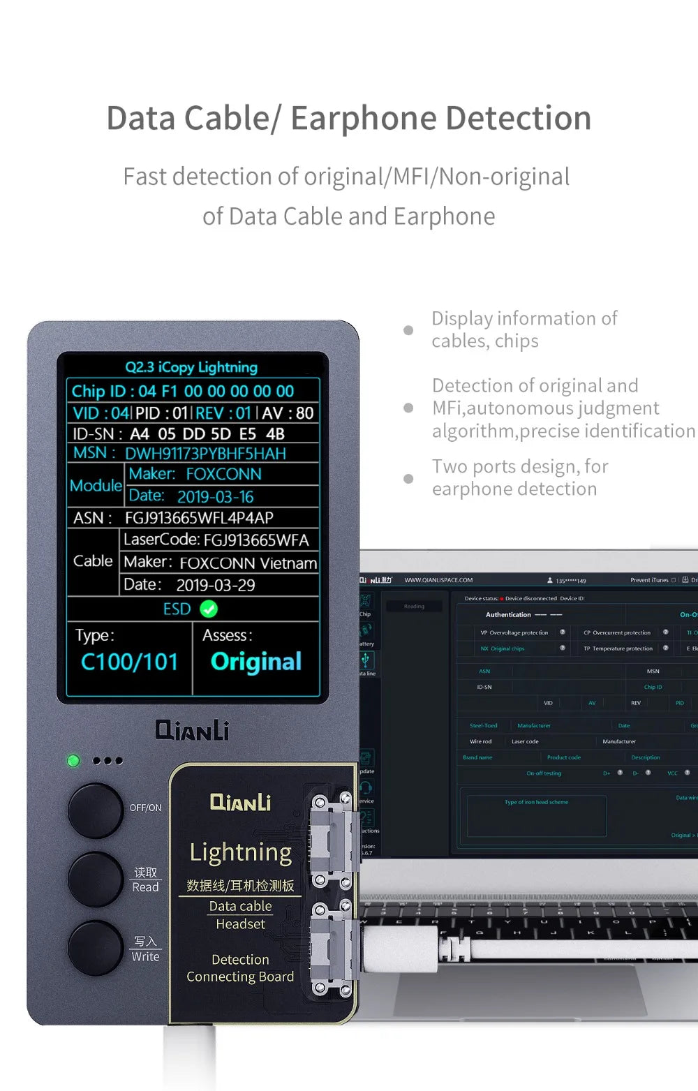 Qianli iCopy Plus 2.3v 2025 LCD Ture Tone Virbrator EEPROM Programmer Battery Testing Board Headset For iPhone 7- 11 12Pro Max