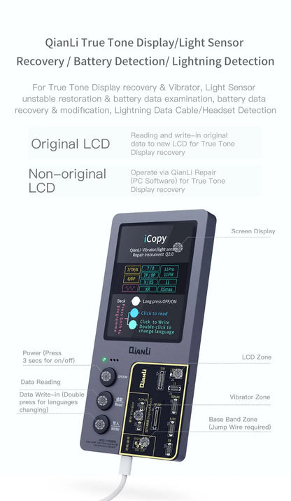 Qianli iCopy Plus 2.3v 2025 LCD Ture Tone Virbrator EEPROM Programmer Battery Testing Board Headset For iPhone 7- 11 12Pro Max