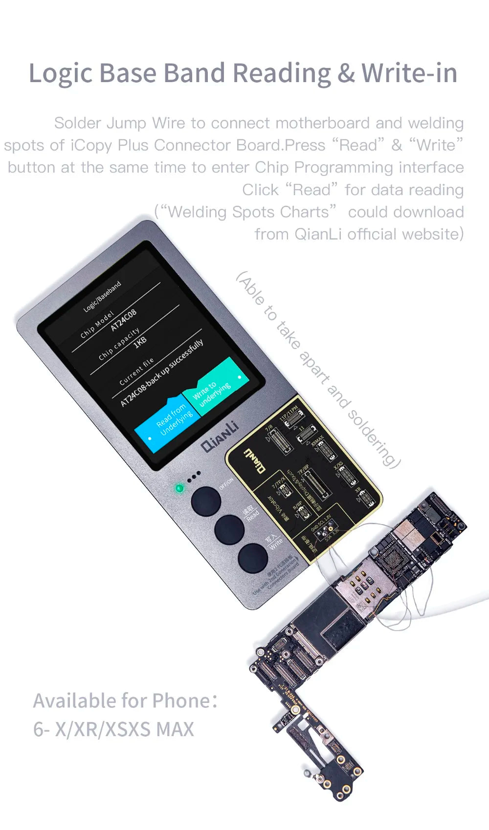 Qianli iCopy Plus 2.3v 2025 LCD Ture Tone Virbrator EEPROM Programmer Battery Testing Board Headset For iPhone 7- 11 12Pro Max