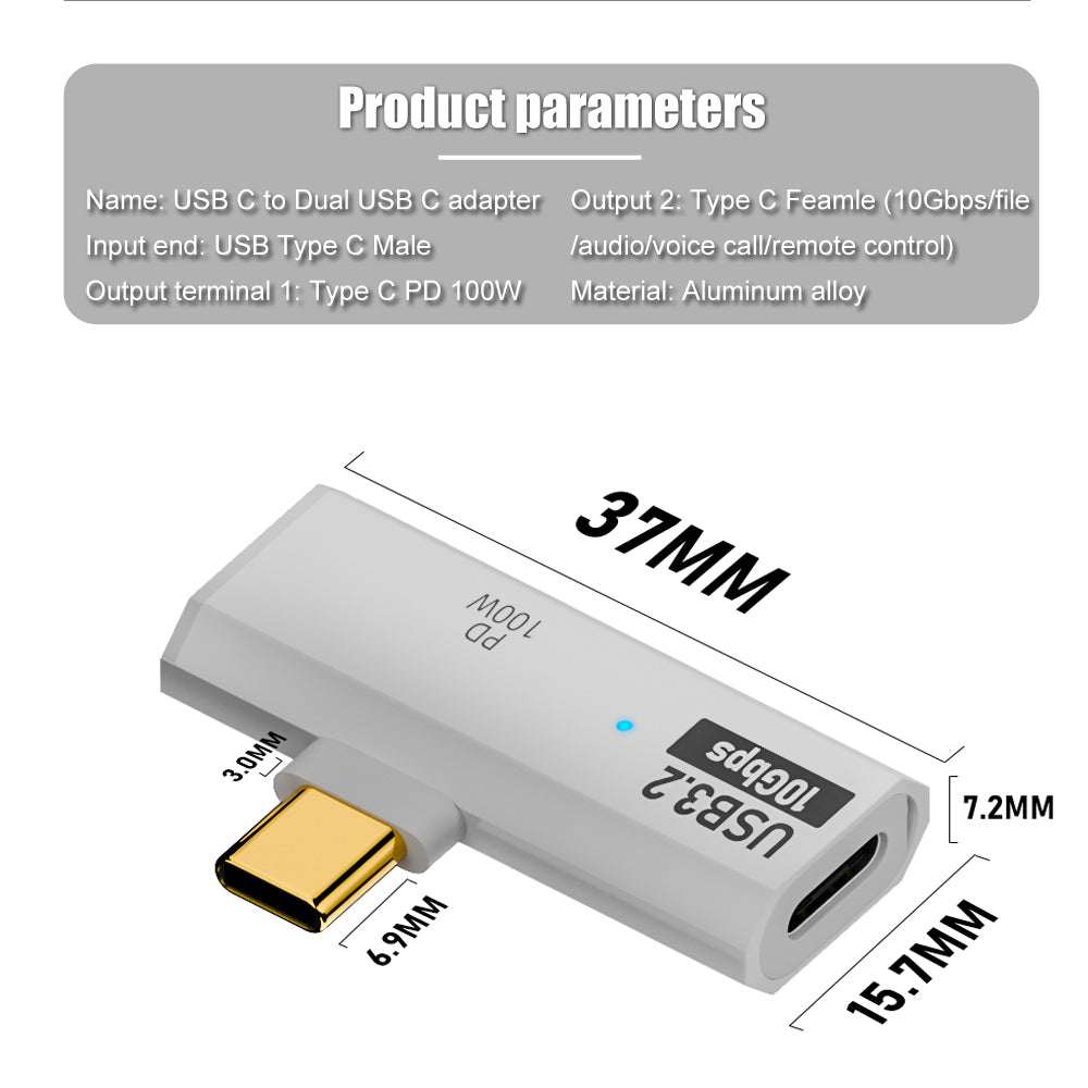 Adaptador Dual USB-C PD 100W + Audio Aux/Audífono + USB 3.2 10Gbps OTG para Mac/iPhone 15/16/Samsung S23U/S24U